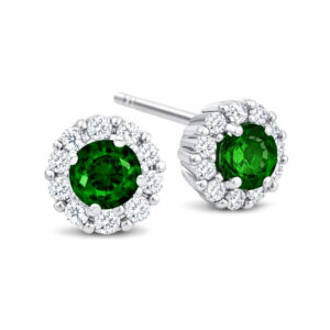 Lab Diamomd Halo Emerald Earrings