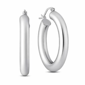 Small Thick Hoop Earrings in 14K White Gold
