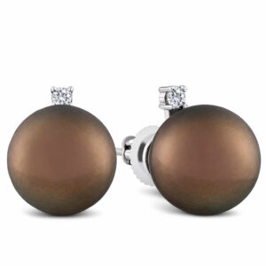Diamond Tahitian Pearl Stud Earrings (14k Gold)