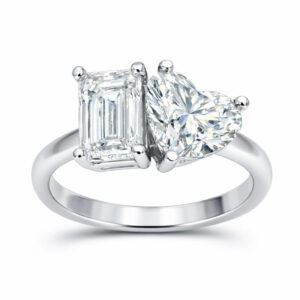 2-Stone Emerald & Heart Lab Diamond Ring (Certified 3cttw)