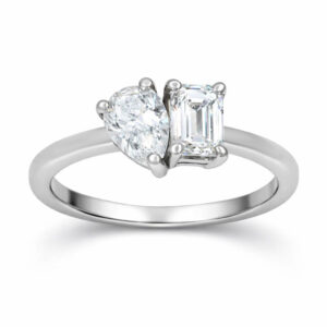 2-Stone Emerald & Pear Lab Diamond Ring (1cttw)