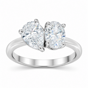 2-Stone Pear & Oval Lab Diamond Ring (Certified 2cttw)