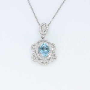 3 ½ct Oval Aquamarine and 1.9ct Diamond Pendant in 18k Gold