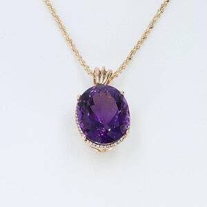 34.82ct Oval Amethyst and 0.33ct Diamond Pendant in 14k Gold