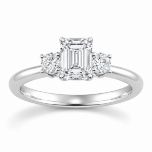 Emerald Diamond Three Stone Ring (GIA Certified 1 1/3cttw)