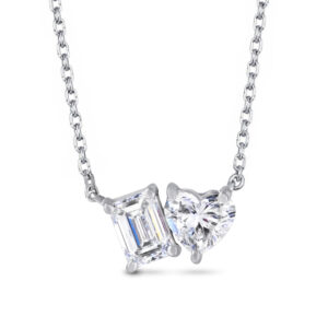 Emerald & Heart Lab Diamond Toi et Moi Pendant (2cttw)