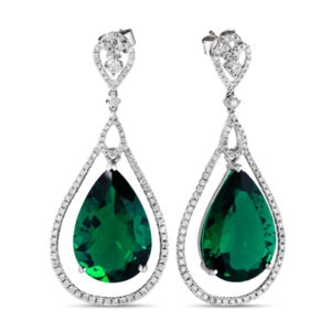 Lab Pear Emerald & Diamond Dangle Earrings (21cttw)