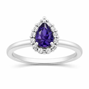 Pear Amethyst & Diamond Halo Ring (1/2cttw)