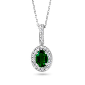 Diamond & Emerald Halo Pendant (1cttw)