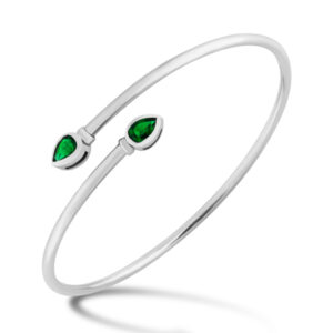 Lab Pear Cut Emerald Bezel Bangle Bracelet (0.75cttw)
