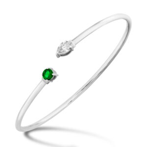 Lab Pear Cut Diamond & Round Cut Emerald Bezel Bangle Bracelet (0.75cttw)