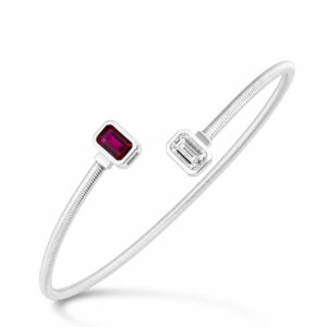 Lab Emerald Cut Diamond & Ruby Bezel Bangle Bracelet (1cttw)
