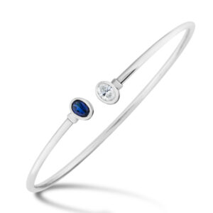Lab Oval Cut Diamond & Sapphire Bezel Bangle Bracelet (1cttw)