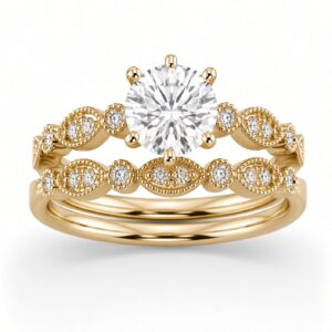 Round Diamond Milgrain Wedding Set (GIA Certified 1 1/5cttw)