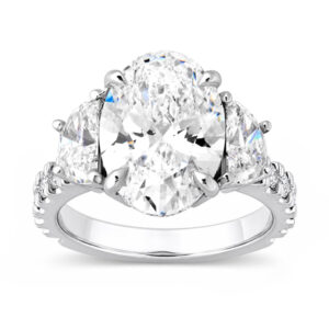 Certified Lab Oval Diamond Hidden Halo Three-Stone Ring in 14k (5cttw)