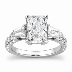Certified Lab Radiant Diamond Hidden Halo Three-Stone Ring in 14k (4cttw)