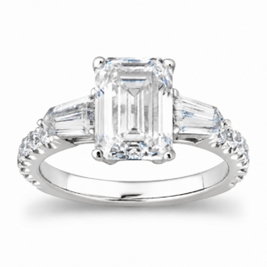 Certified Lab Emerald Diamond Hidden Halo Three-Stone Ring in 14k (4cttw)