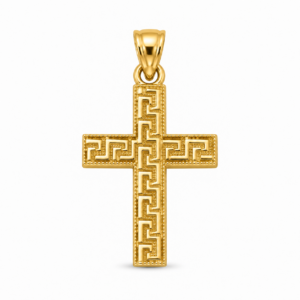 Yellow Gold Greek Key Cross Pendant