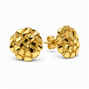 Round Nugget Stud Earrings in 10k Gold